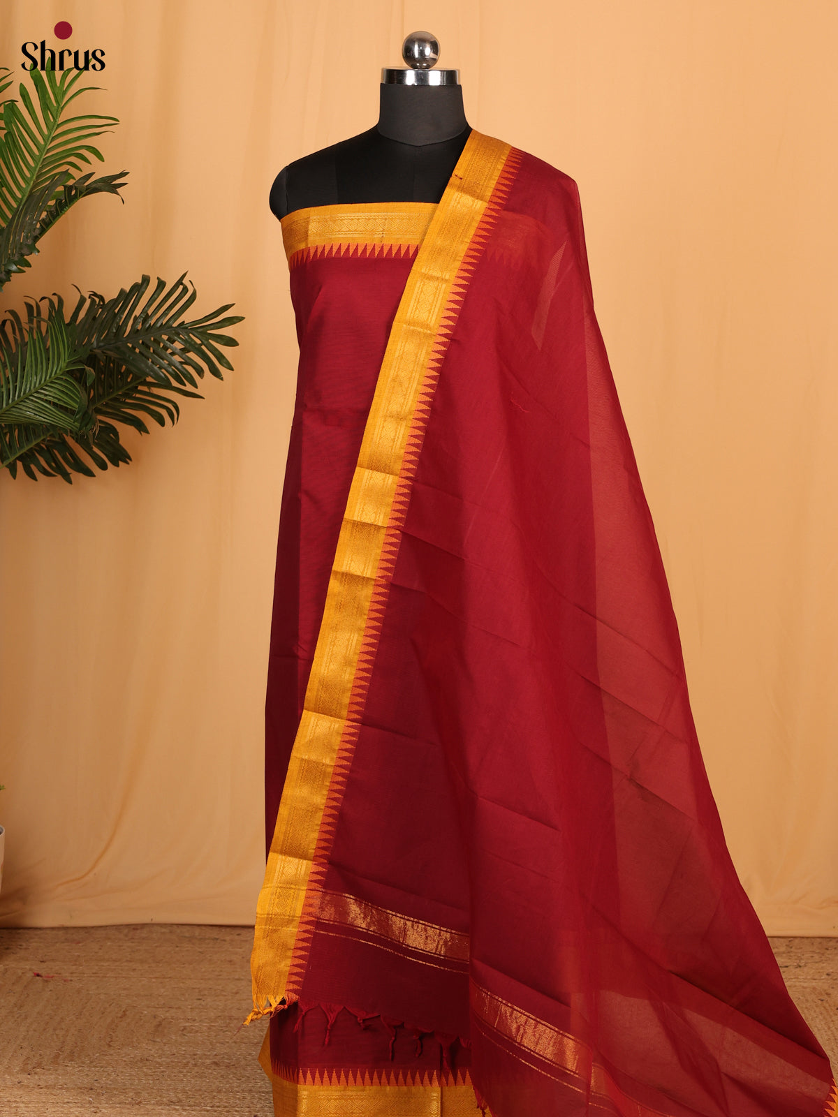 Magenta & Mustard Chettinad Cotton Top & Dupatta- MCL28074 - Shop on Shrus.com