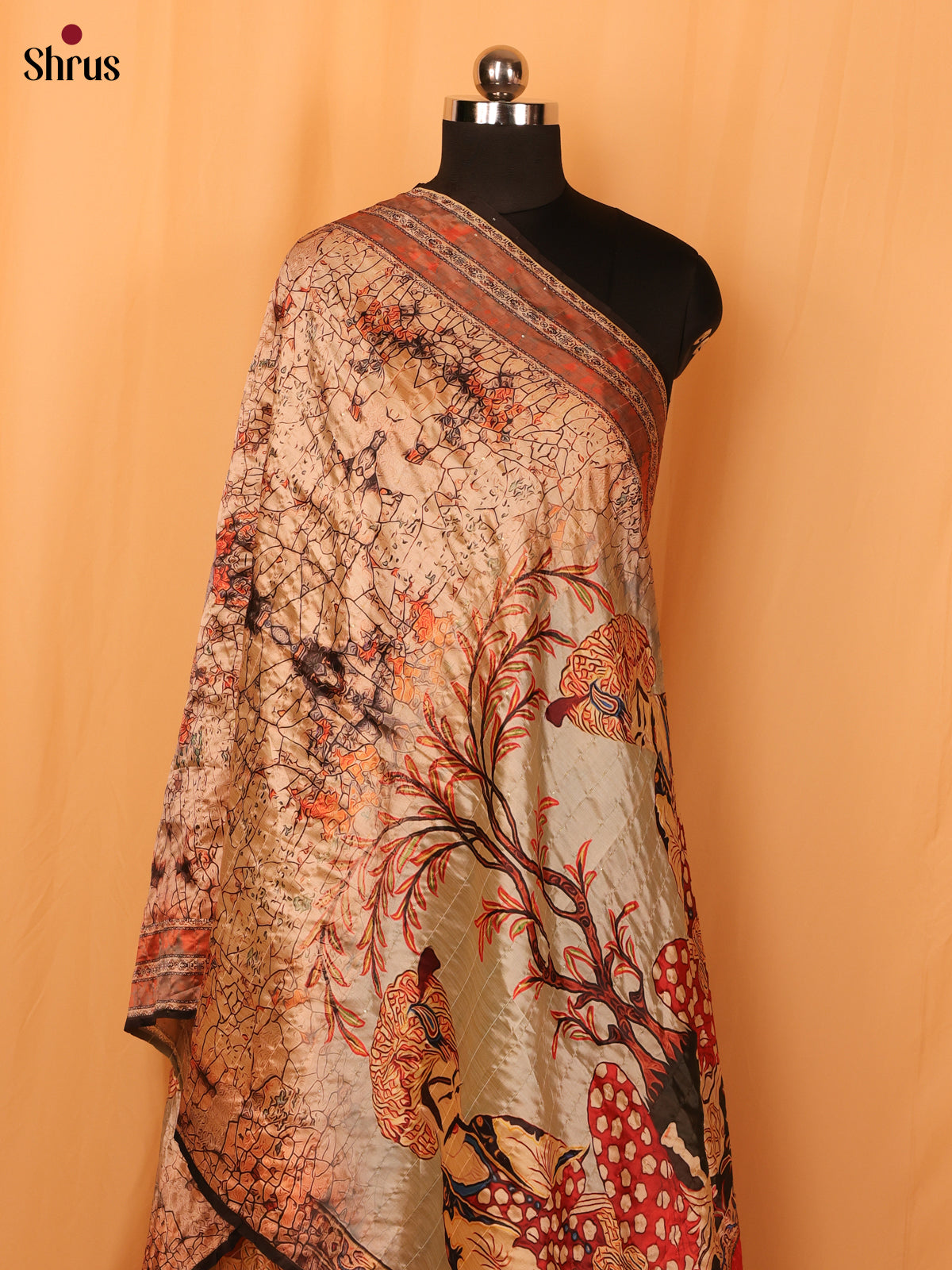 Cream Digital Print Semi Silk Dupatta - MCL28078 - Shop on Shrus.com