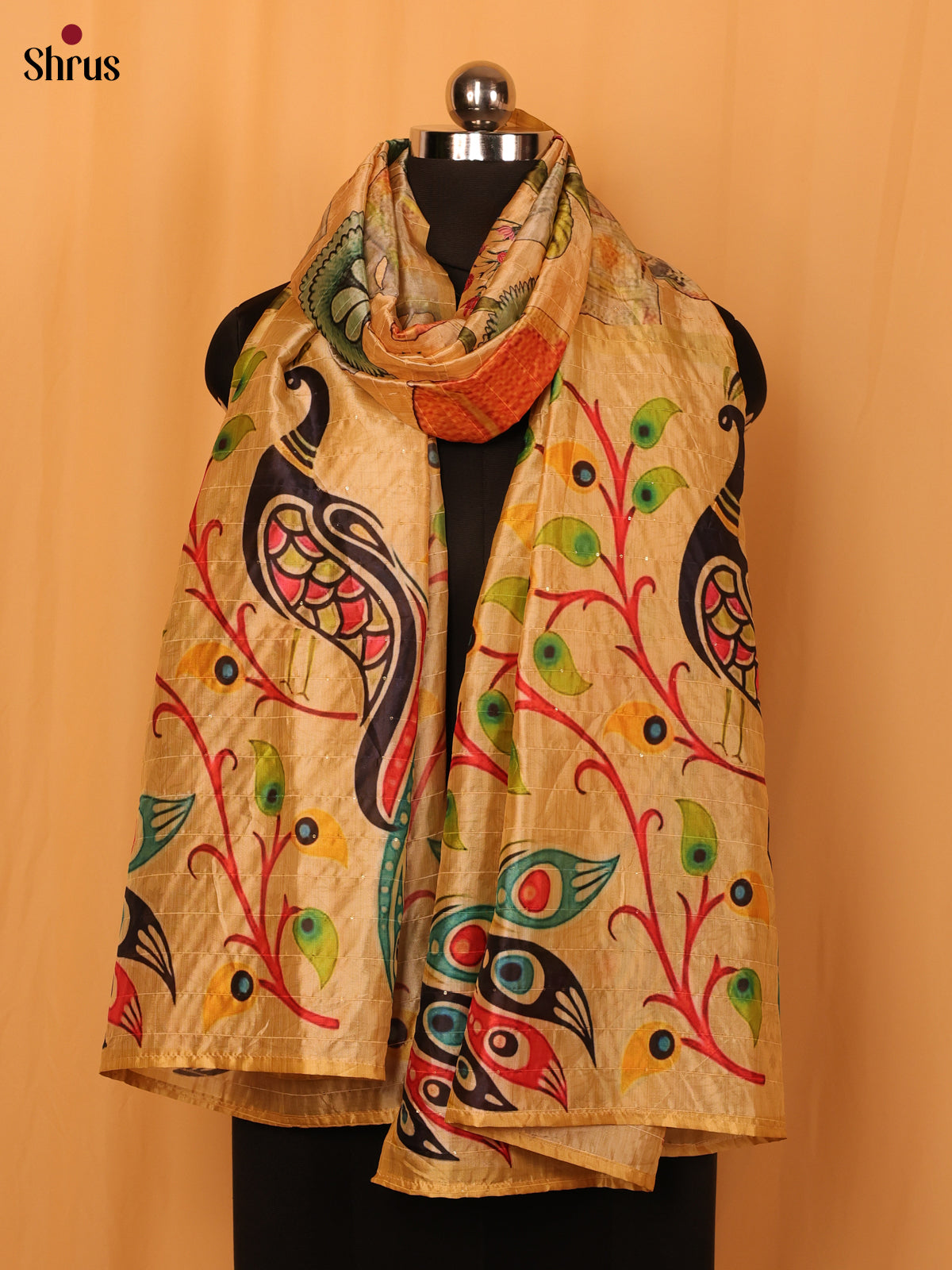 Cream Digital Print Semi Silk Dupatta - MCL28082 - Shop on Shrus.com