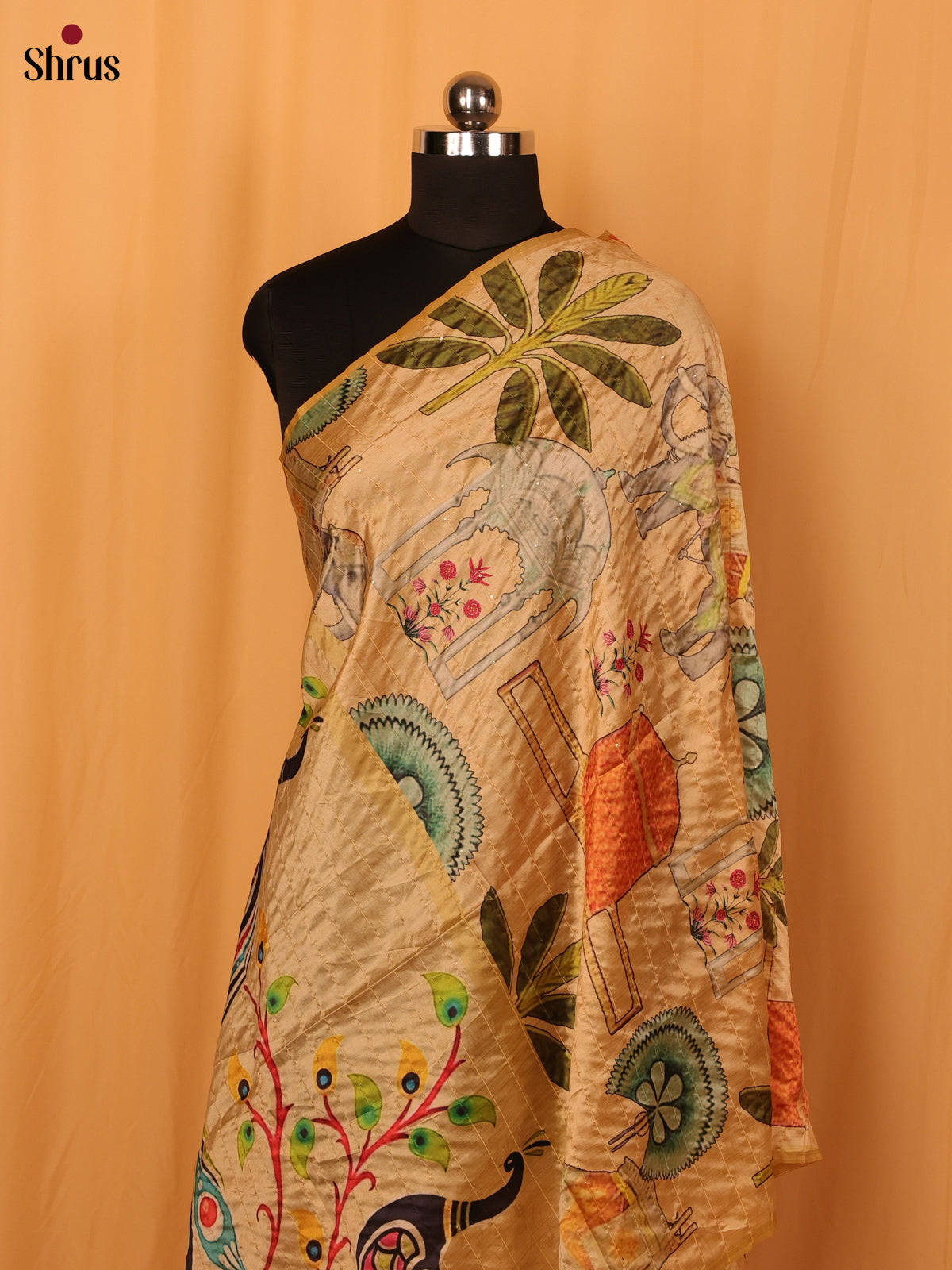Cream Digital Print Semi Silk Dupatta - MCL28082 - Shop on Shrus.com