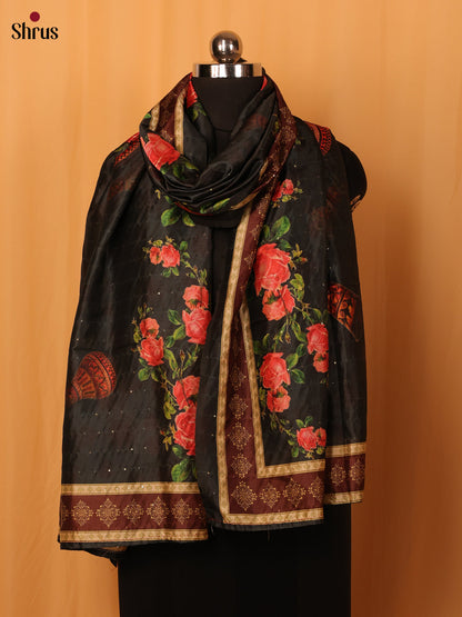 Black Floral Print Semi Silk Dupatta - Shop on Shrus.com