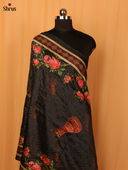 Black Floral Print Semi Silk Dupatta - Shop on Shrus.com