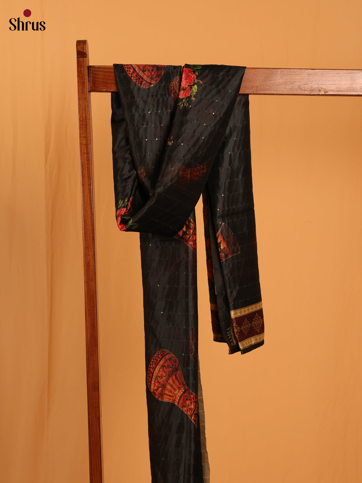 Black Floral Print Semi Silk Dupatta - Shop on Shrus.com