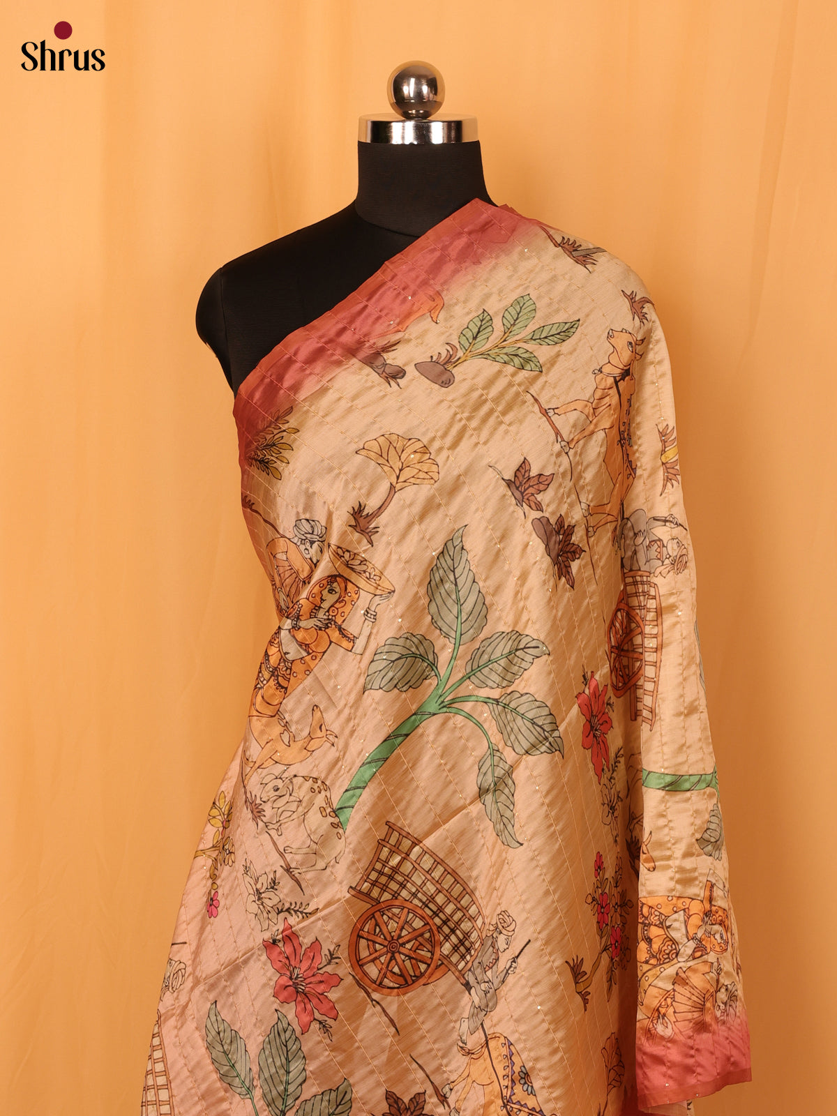 11A Cream Digitial Print Semi Silk Dupatta - MCL28090 - Shop on Shrus.com
