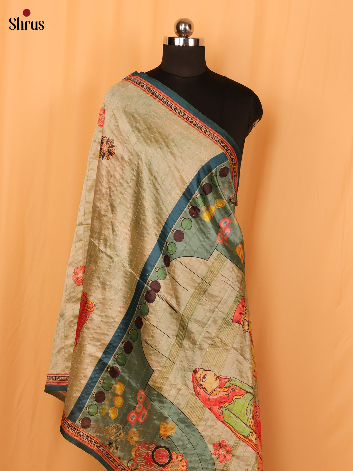 Multi colour Digital Print Semi Silk Dupatta - Shop on Shrus.com