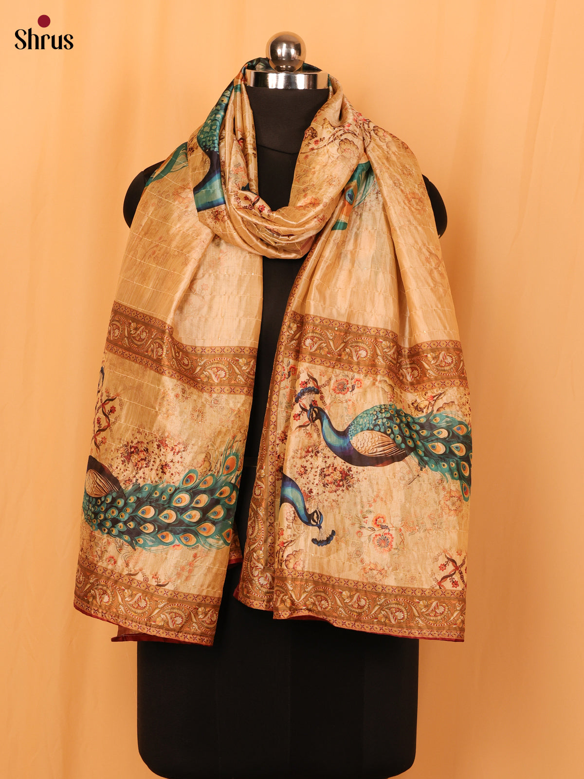 Cream Digitial Print Semi Silk Dupatta - MCL28093 - Shop on Shrus.com