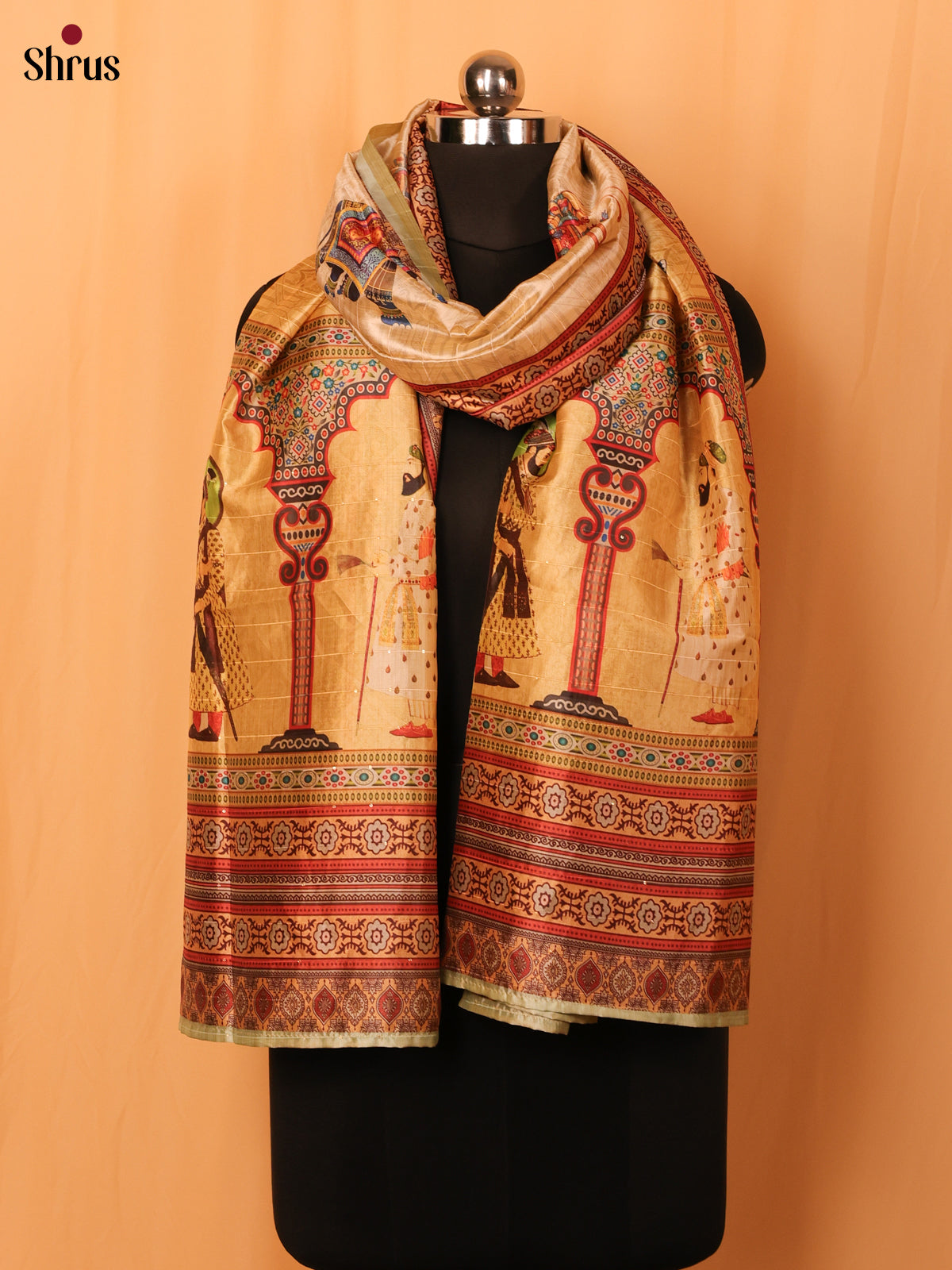 Cream Digitial Print Semi Silk Dupatta - MCL28097 - Shop on Shrus.com