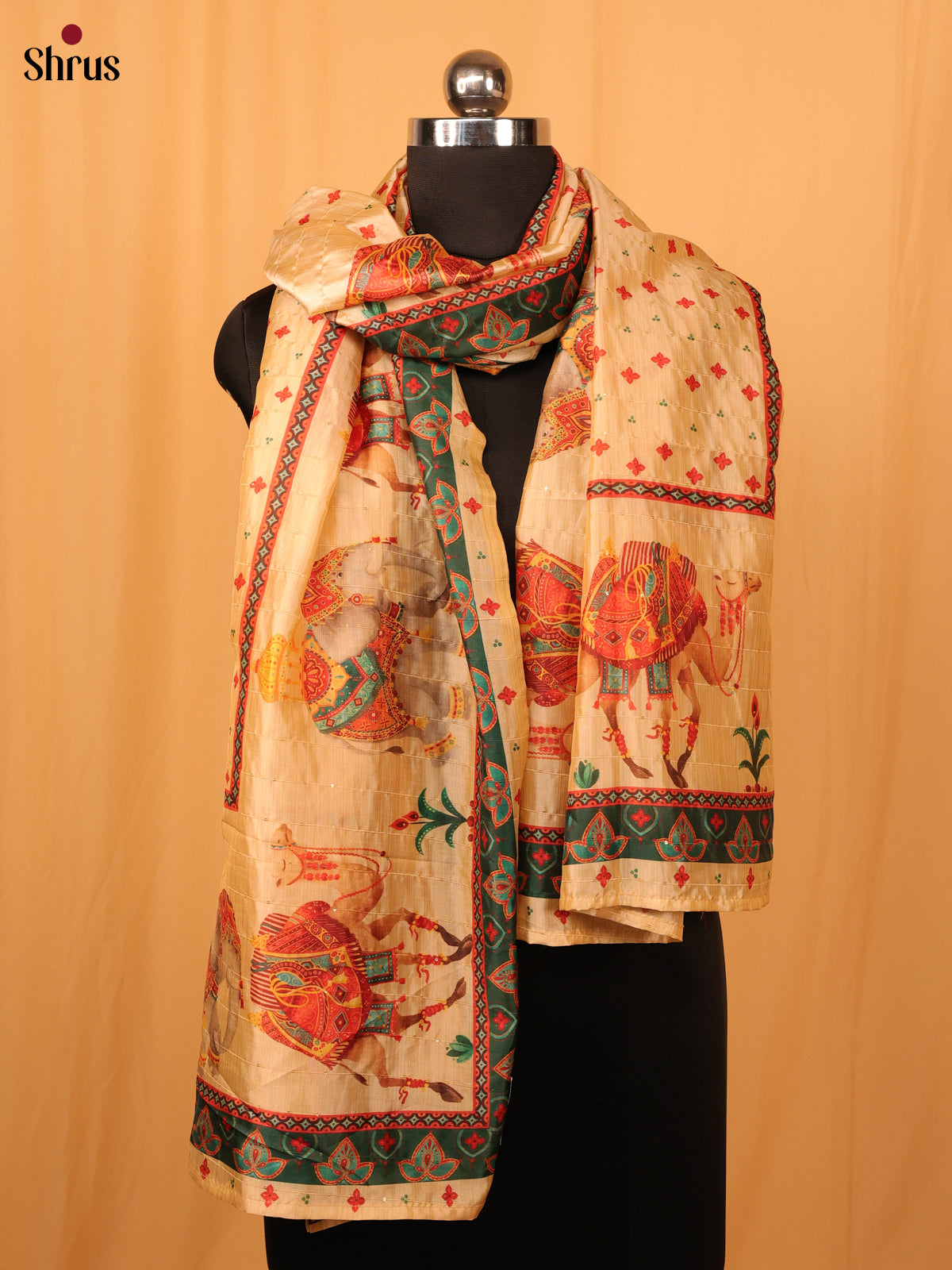 Cream Digital Print Semi Silk Dupatta - MCL28106 - Shop on Shrus.com