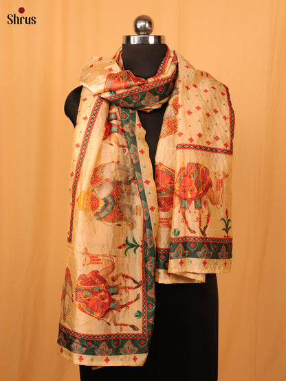 Cream Digital Print Semi Silk Dupatta - MCL28106 - Shop on Shrus.com