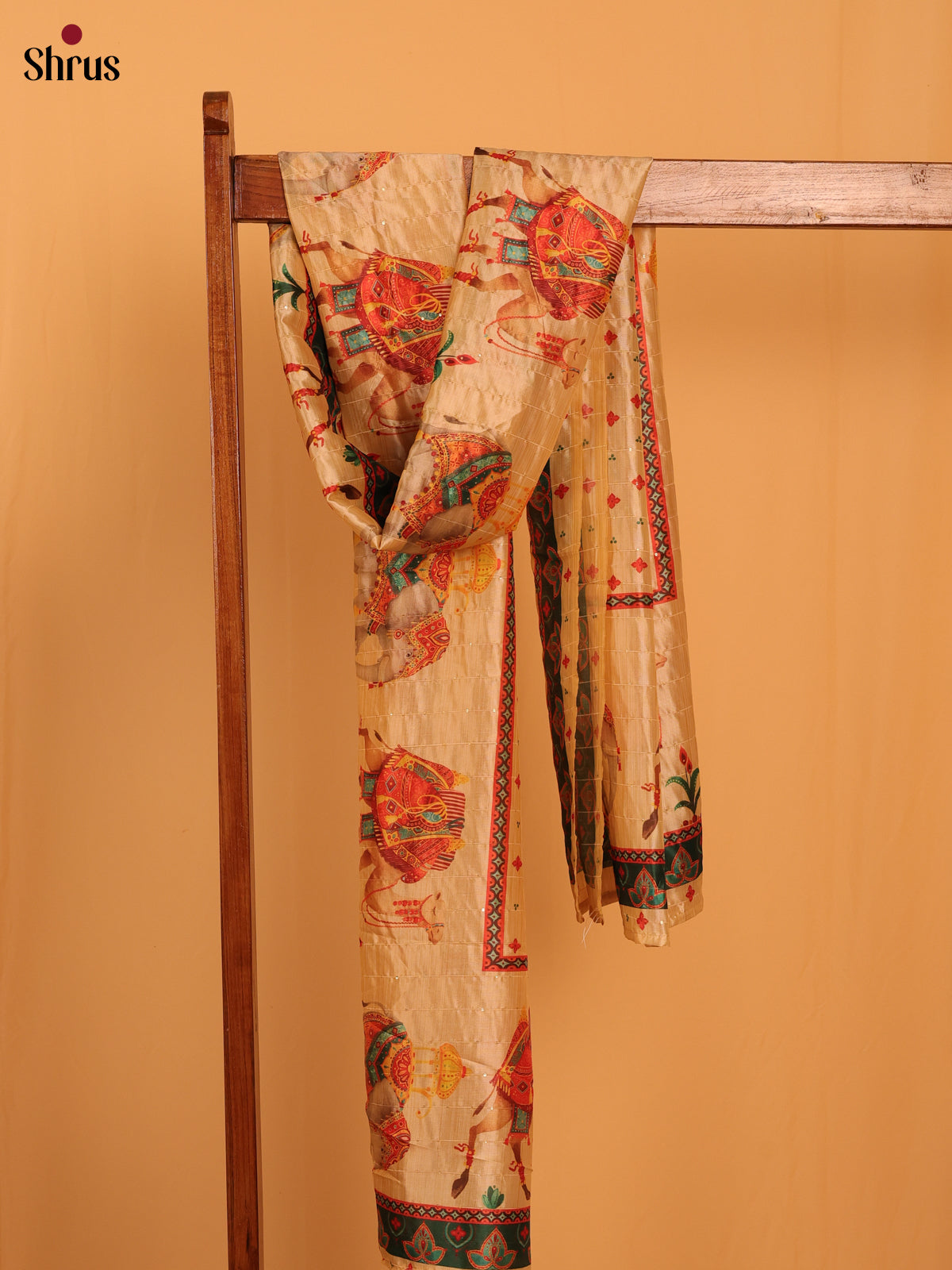 Cream Digital Print Semi Silk Dupatta - MCL28106 - Shop on Shrus.com