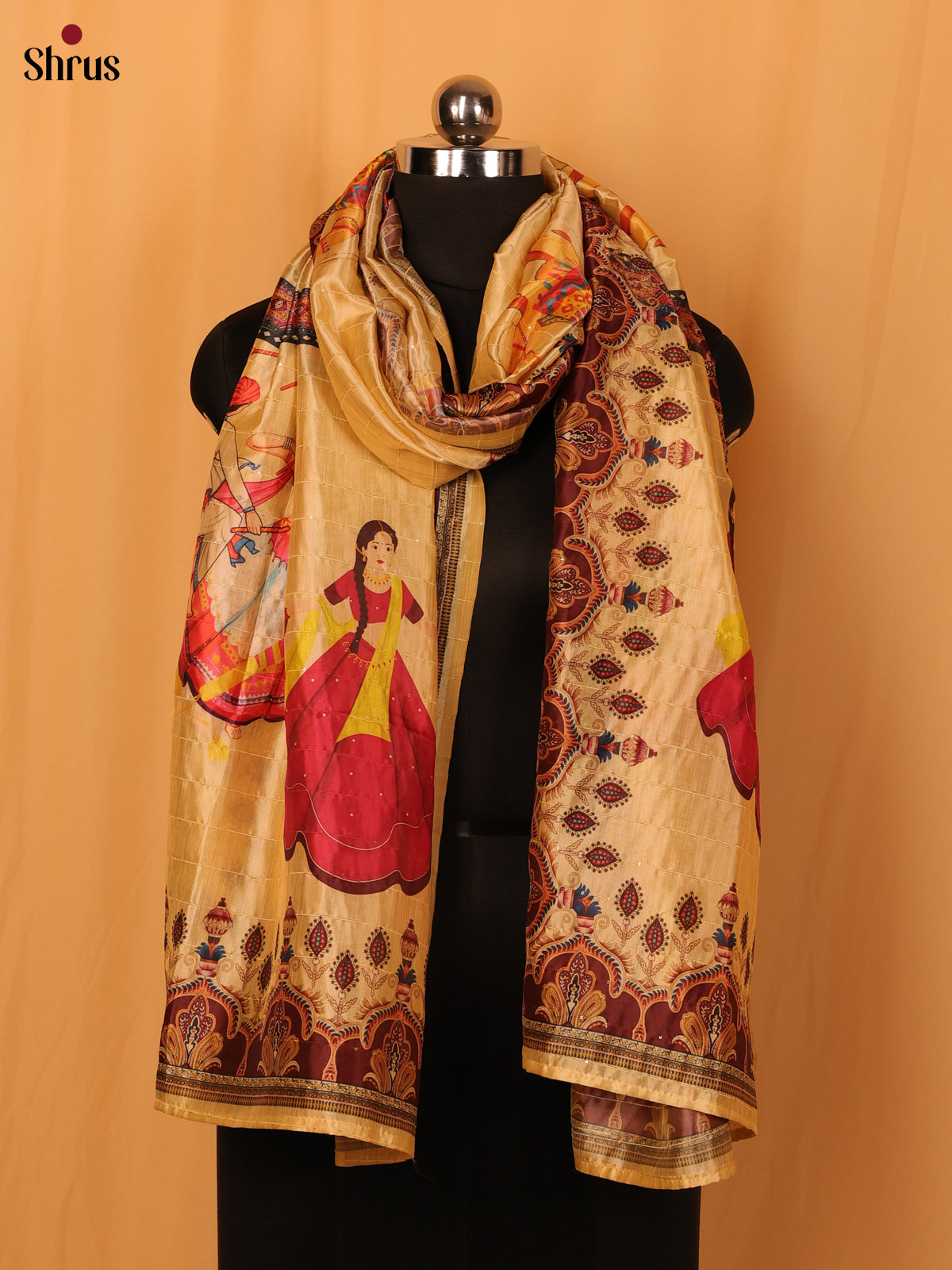 11A Cream Digital Print Semi Silk Dupatta - MCL28107 - Shop on Shrus.com