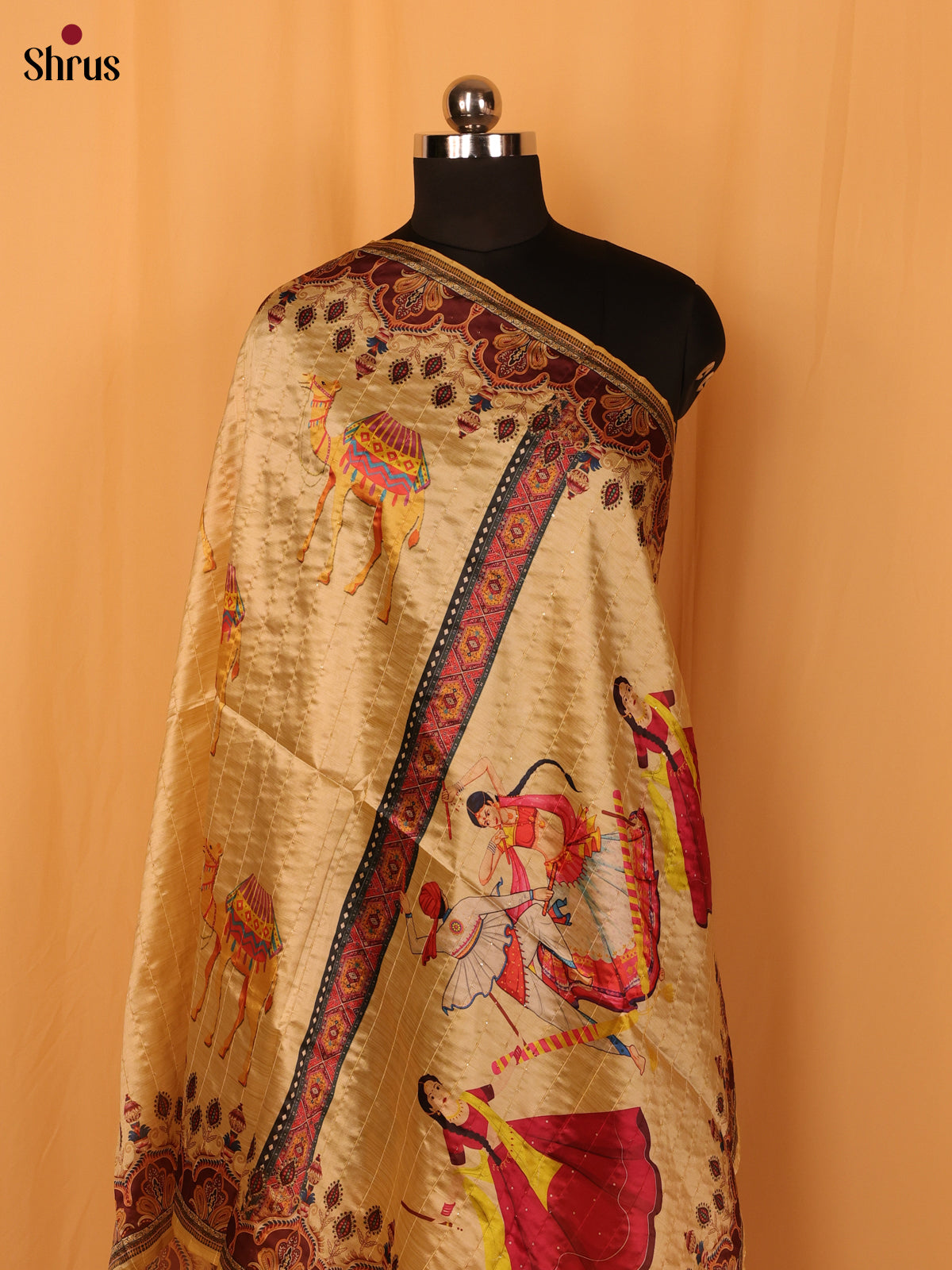 11A Cream Digital Print Semi Silk Dupatta - MCL28107 - Shop on Shrus.com