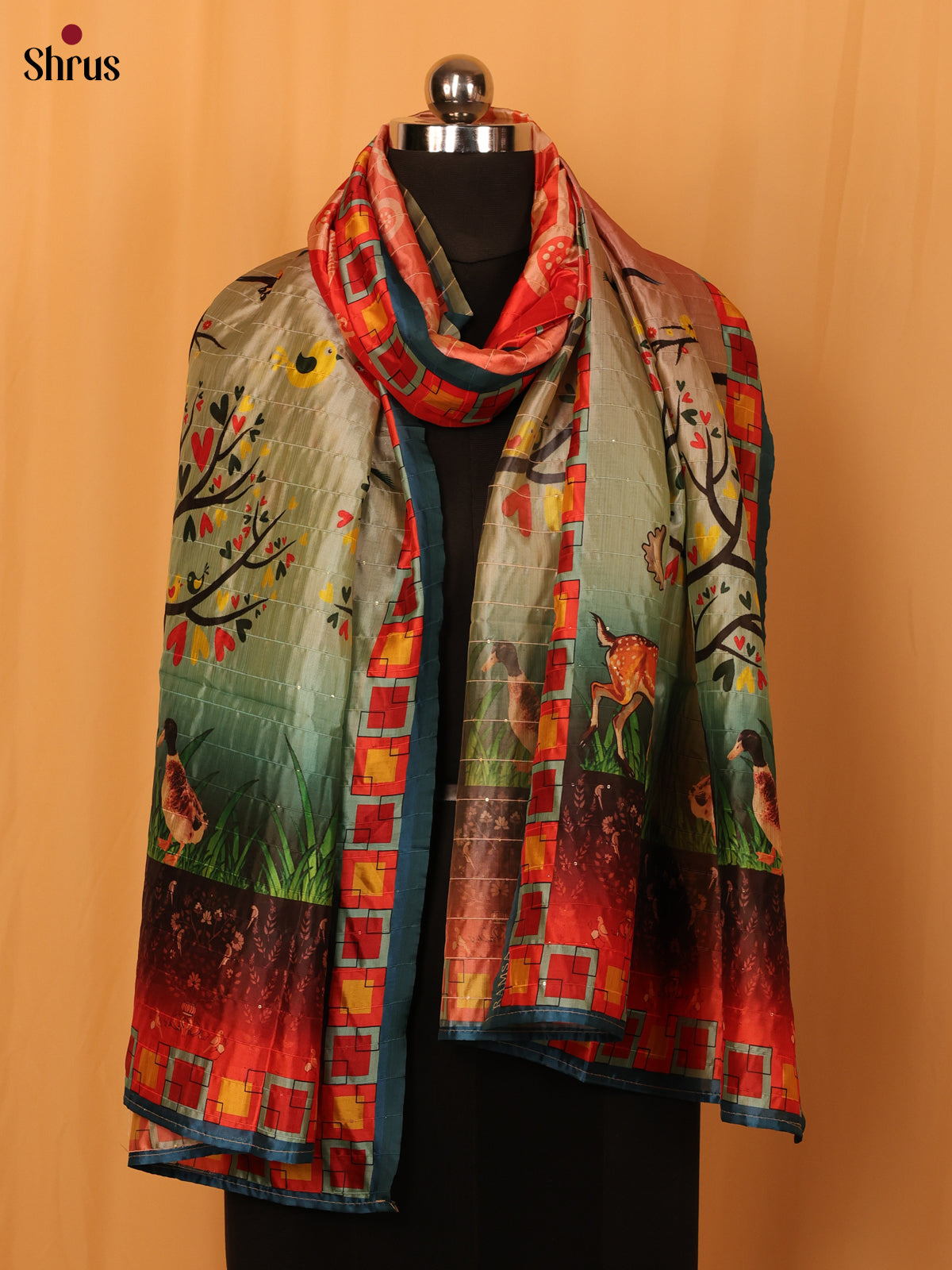 Red Digital Print Semi Silk Dupatta - MCL28108 - Shop on Shrus.com
