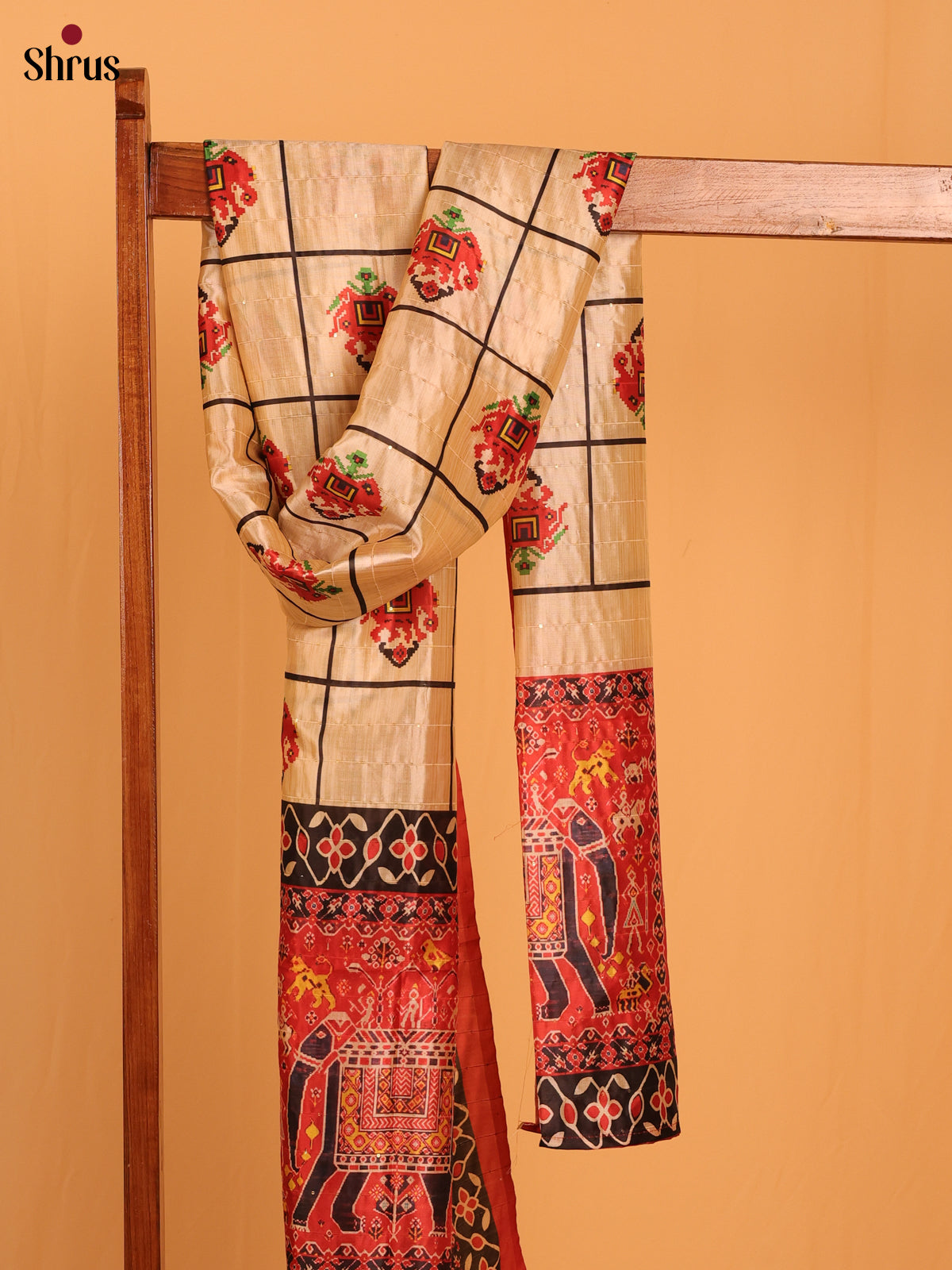 Cream Digital Print Semi Silk Dupatta - MCL28109 - Shop on Shrus.com