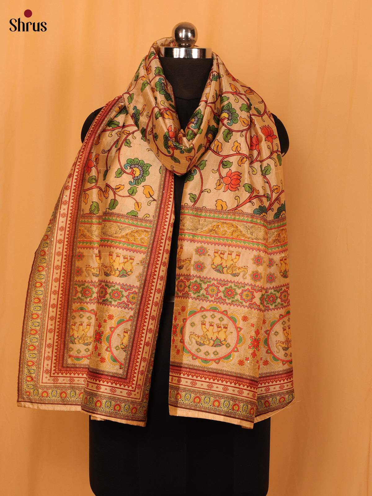 Cream Digital Print Semi Silk Dupatta - MCL28110 - Shop on Shrus.com