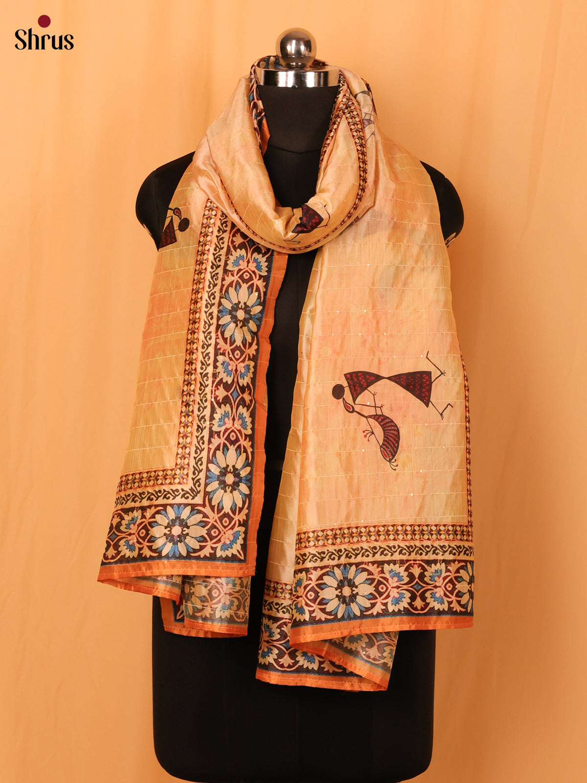 Cream Digital Print Semi Silk Dupatta - MCL28111 - Shop on Shrus.com