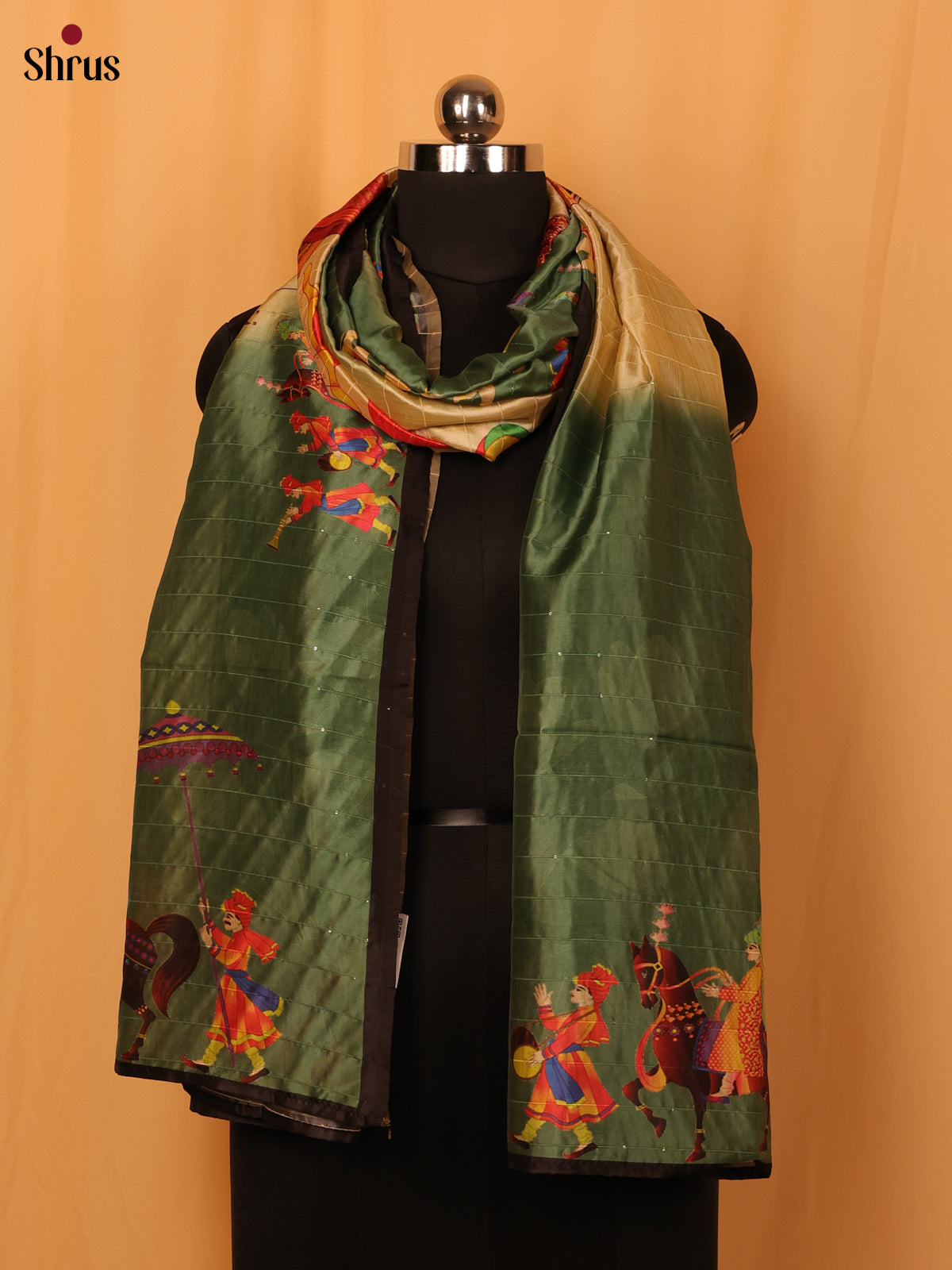 Multi Colour Mughal Print Semi Silk Dupatta - MCL28112 - Shop on Shrus.com
