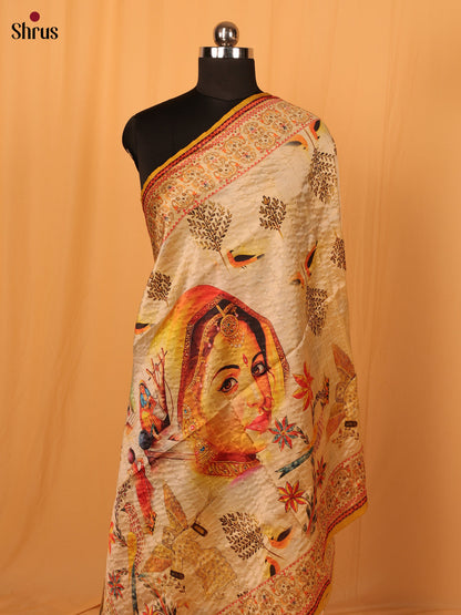 Cream Digitial Print Semi Silk Dupatta - MCL28113 - Shop on Shrus.com