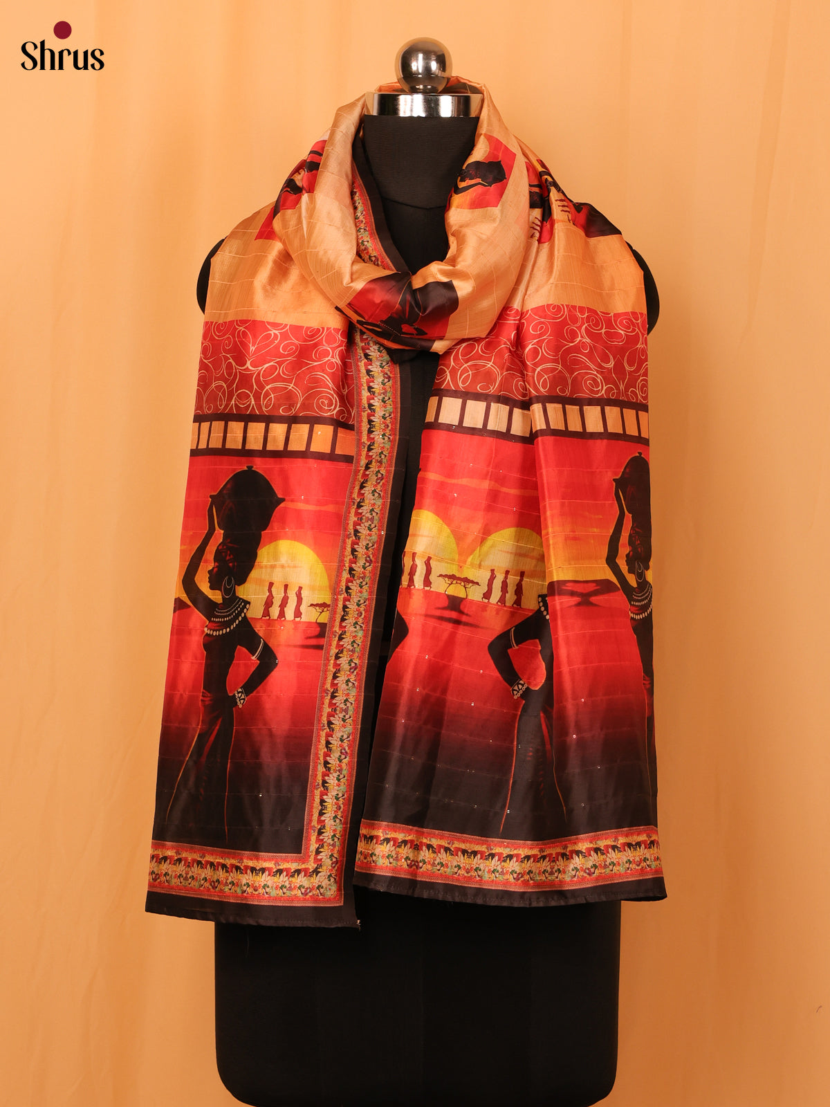 Multi Colour Mughal Print Semi Silk Dupatta - MCL28117 - Shop on Shrus.com
