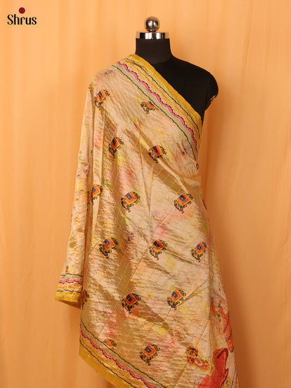 Cream Mughal Print Semi Silk Dupatta - MCL28118 - Shop on Shrus.com
