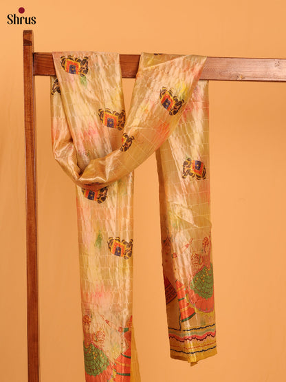 Cream Mughal Print Semi Silk Dupatta - MCL28118 - Shop on Shrus.com