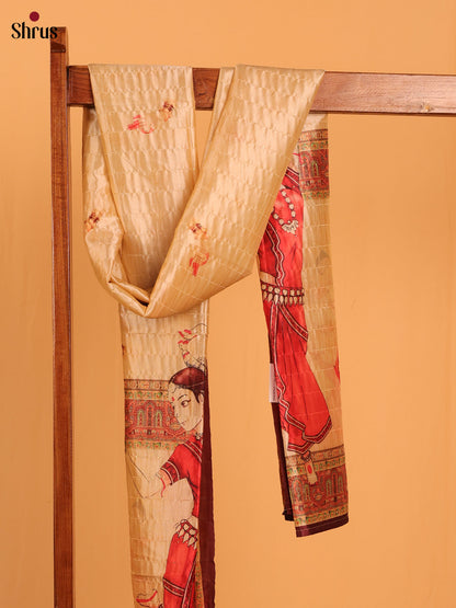 Cream Digitial Print Semi Silk Dupatta - MCL28121 - Shop on Shrus.com
