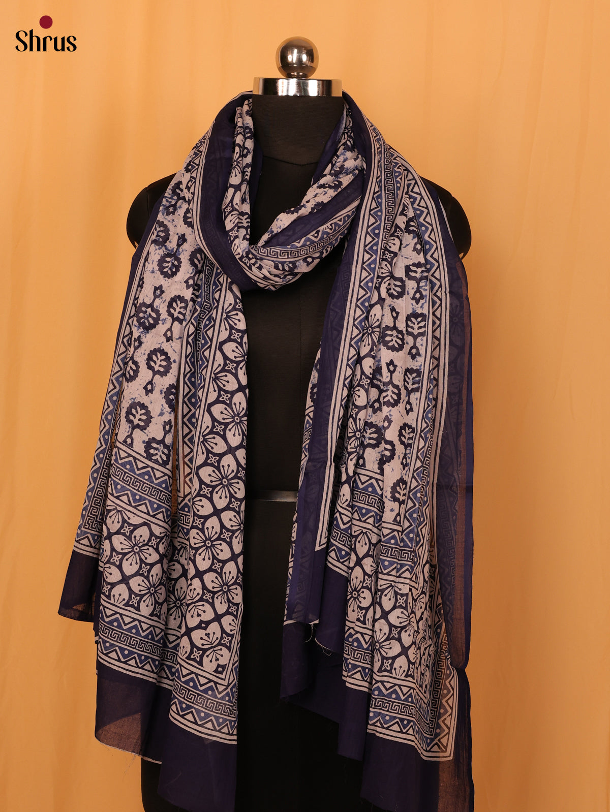 Blue Jaipuri Print Cotton Dupatta - MCL28123 - Shop on Shrus.com