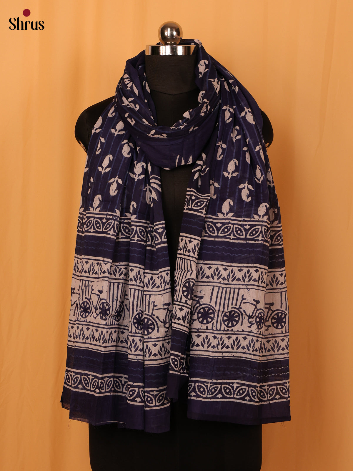 Blue Jaipuri Print Cotton Dupatta - Shop on Shrus.com