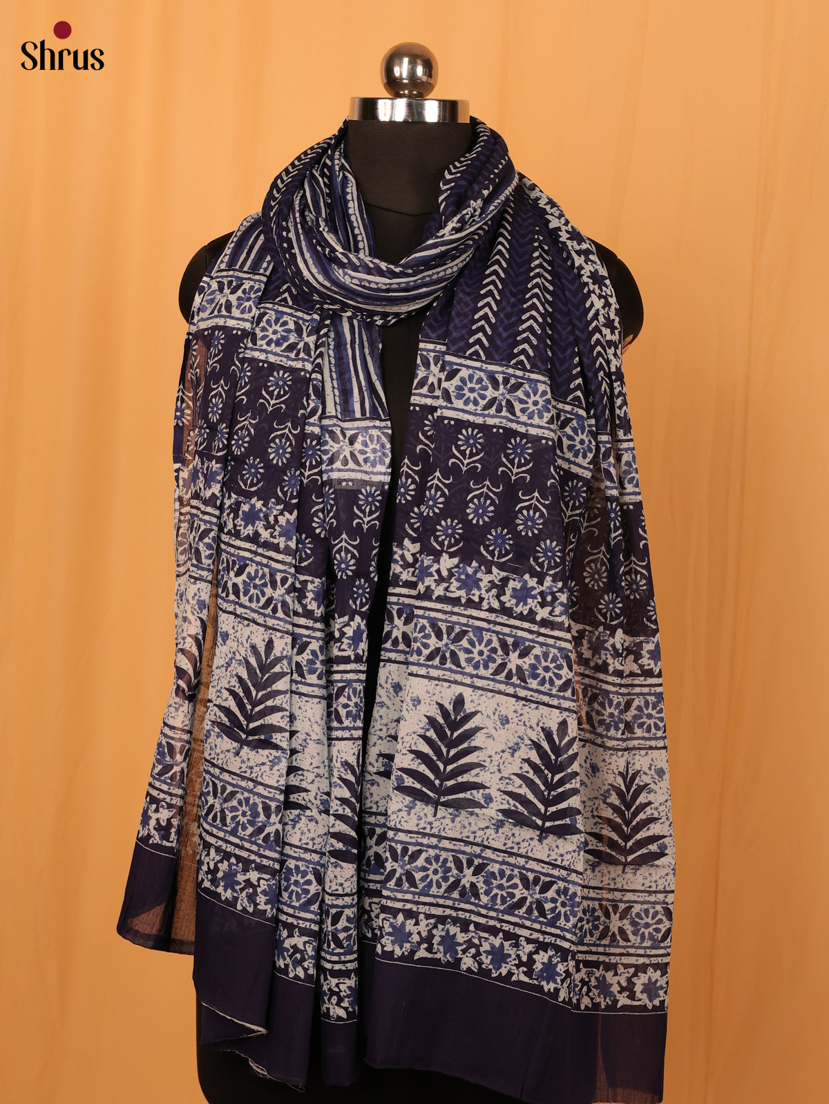 Blue Jaipuri Print Cotton Dupatta - MCL28127 - Shop on Shrus.com