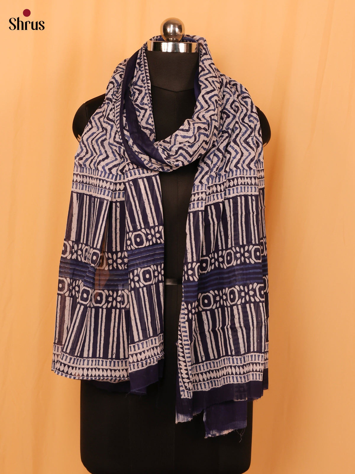 Blue Jaipuri Print Cotton Dupatta - MCL28128 - Shop on Shrus.com