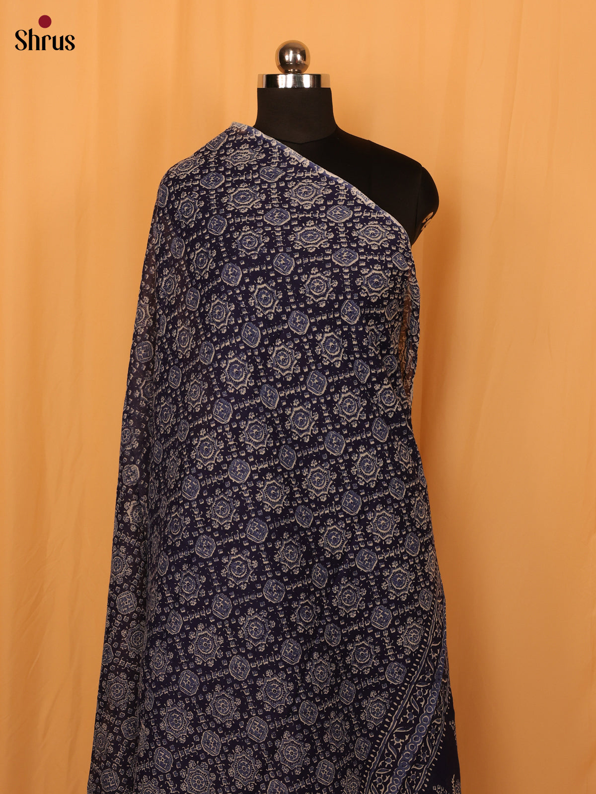 Blue Ajrakh Print Cotton Dupatta - MCL28129 - Shop on Shrus.com