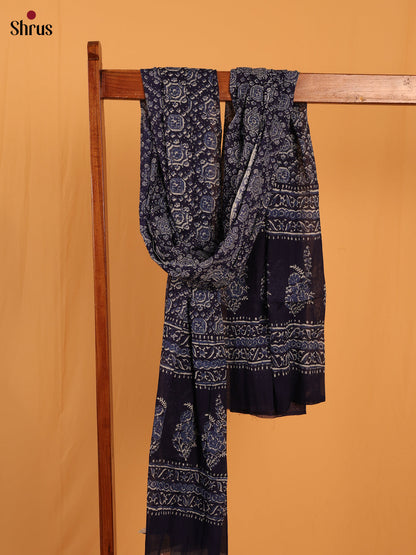 Blue Ajrakh Print Cotton Dupatta - MCL28129 - Shop on Shrus.com