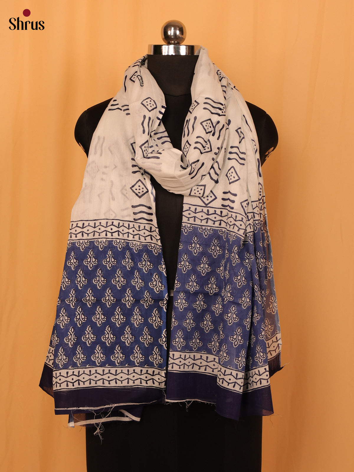 Blue Jaipuri Print Cotton Dupatta - MCL28131 - Shop on Shrus.com