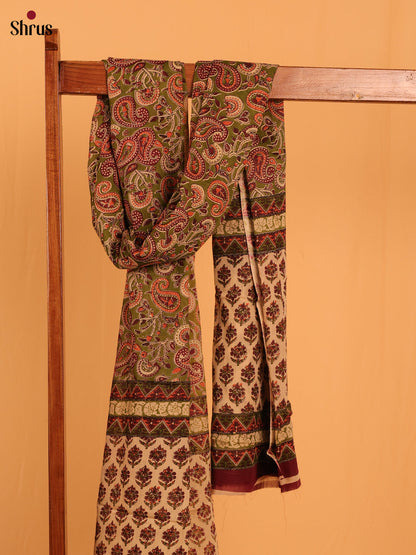 Green Kalamkari Cotton Dupatta - MCL28133 - Shop on Shrus.com