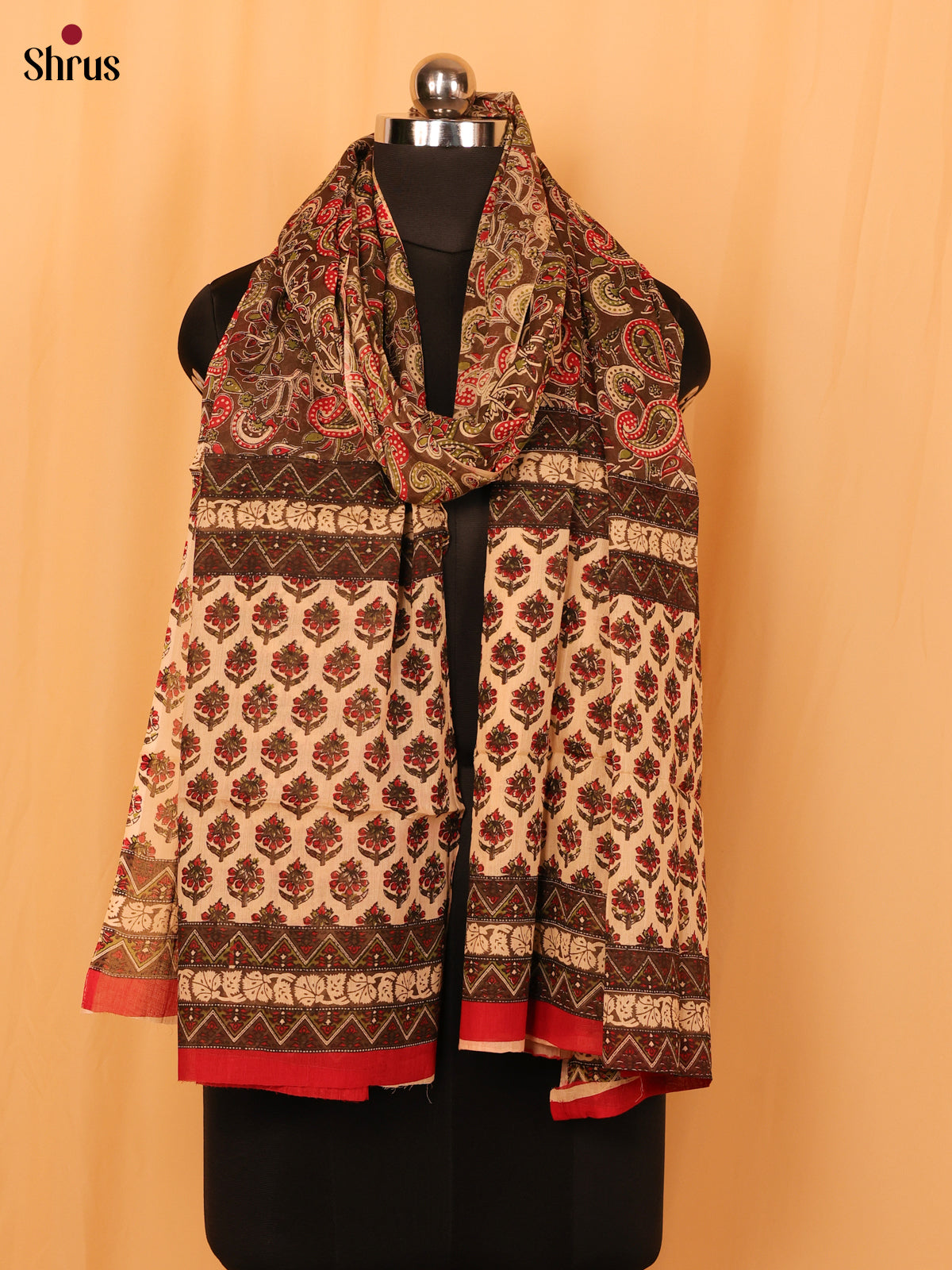 Brown Kalamkari Cotton Dupatta - MCL28134 - Shop on Shrus.com