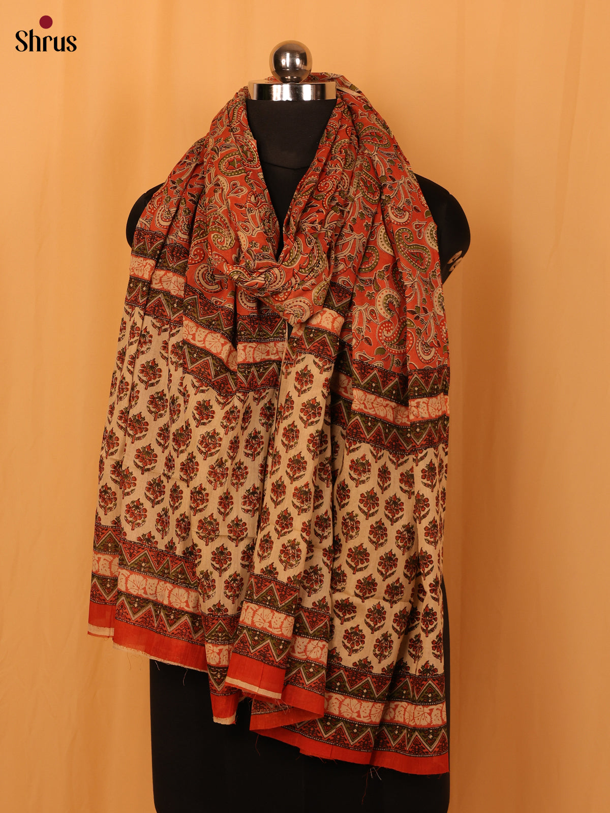 Peach Kalamkari Cotton Dupatta - Shop on Shrus.com