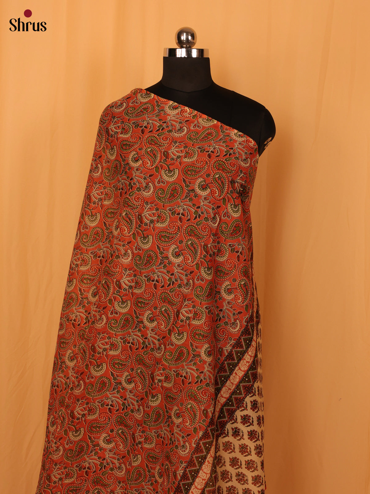 Peach Kalamkari Cotton Dupatta - Shop on Shrus.com