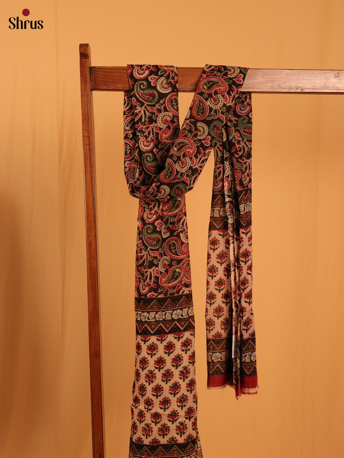 Black Kalamkari Cotton Dupatta - MCL28140 - Shop on Shrus.com