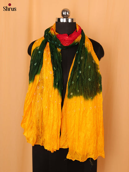 Yellow With Green  Bandhani Synthetic Dupatta - Shop on Shrus.com