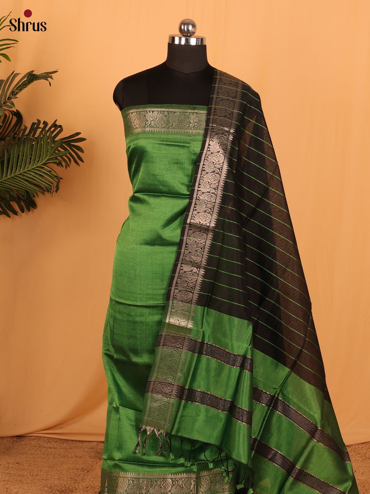 Green & Black Managalagiri Cotton Unstitched Top & Dupatta - MDA04010 - Shop on Shrus.com