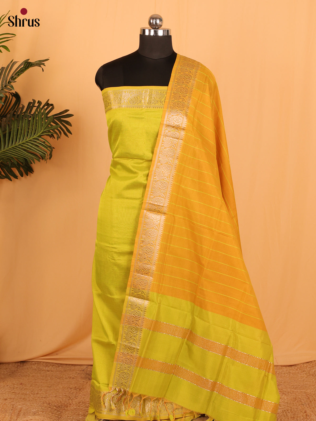 Green with Mustrad Managalagiri Cotton Unstitched Top & Dupatta - MDA04017 - Shop on Shrus.com