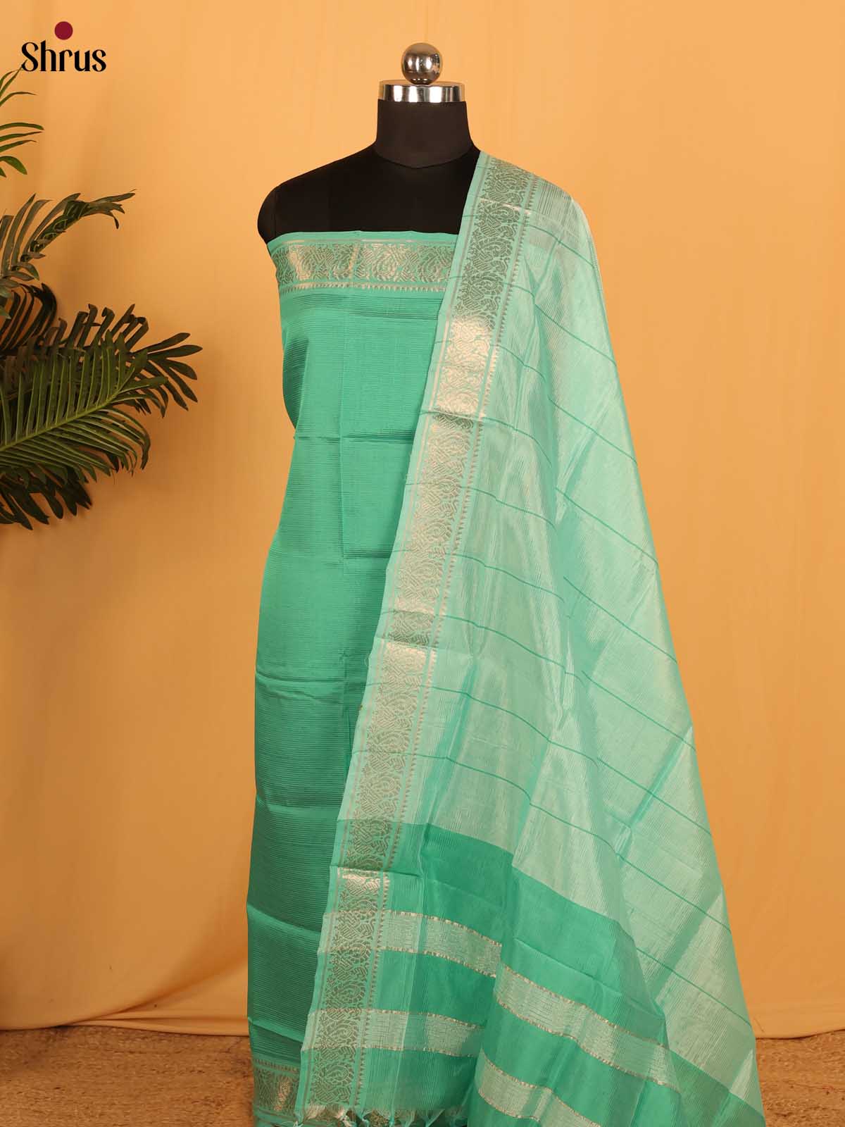 Green Managalagiri Cotton Unstitched Top & Dupatta - MDA04019 - Shop on Shrus.com