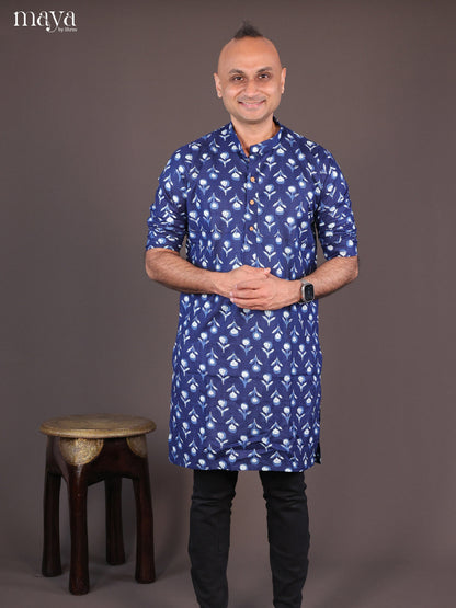 Blue Cotton Abstract Printed Long Men Kurta - Shop on Shrus.com