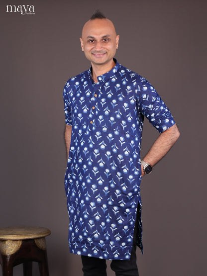 Blue Cotton Abstract Printed Long Men Kurta - Shop on Shrus.com