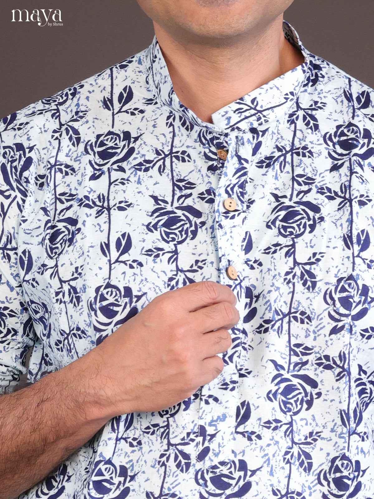 Blue Cotton Block Printed Long Men Kurta - Shop on Shrus.com