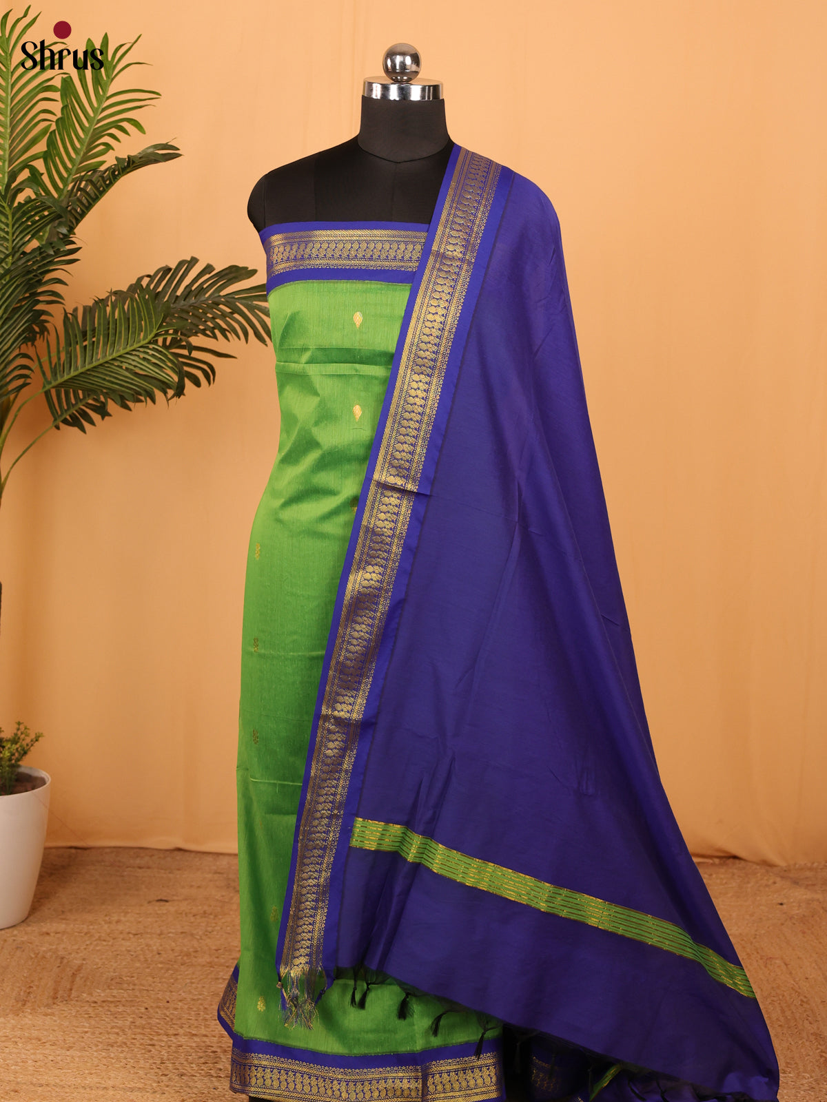 Green & Blue - Kalyani Cotton unstitched Top & Dupatta - MDA10003 - Shop on Shrus.com