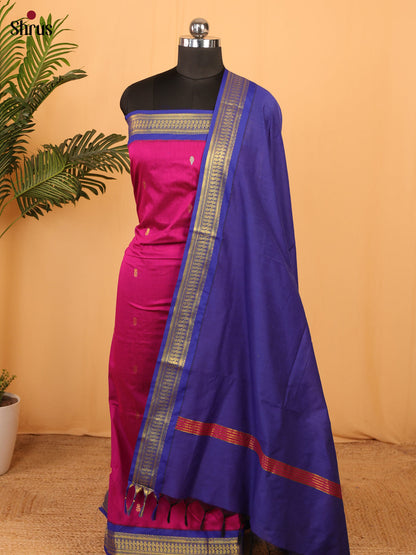 Majenta Pink & Blue   - Kalyani Cotton unstitched Top & Dupatta- MDA10005 - Shop on Shrus.com