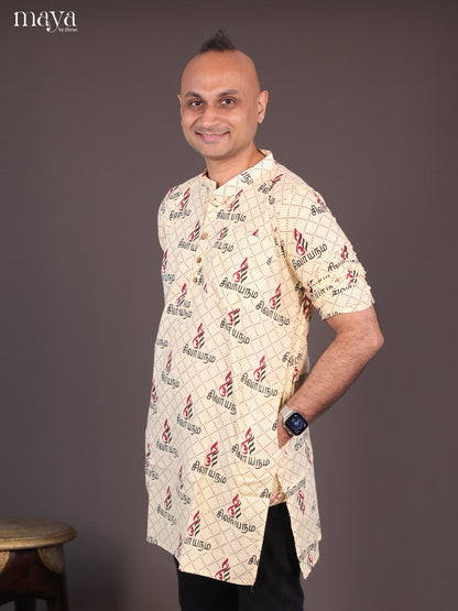 Yellow Cotton Divine Printed Short Men Kurta - Shop on Shrus.com