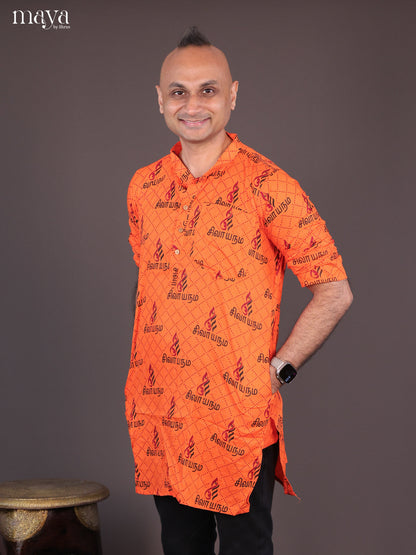 Orange Cotton Divine Printed Short Men Kurta - Shop on Shrus.com