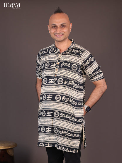 Cream Cotton Divine Printed Short Men Kurta - Shop on Shrus.com